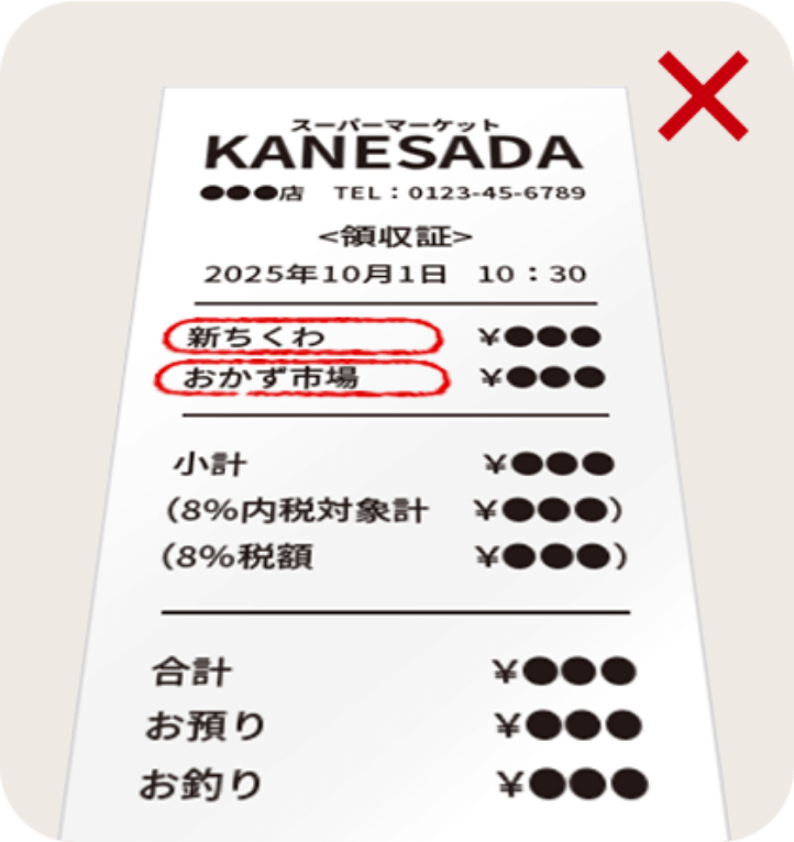 NG - 斜めから撮影したレシート